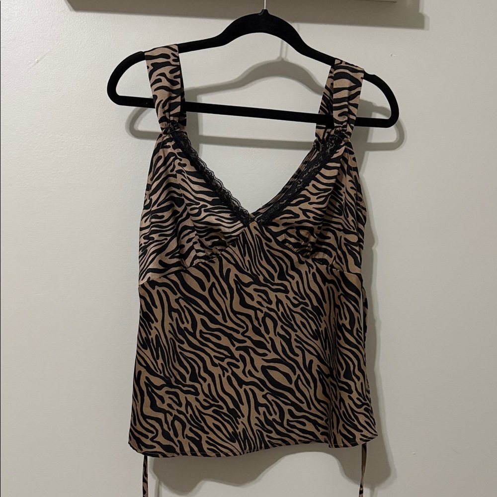 Wild Fable Satin Tiger Print Tank Top With Lace Detail and Side Ties